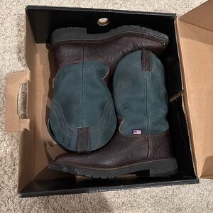 VTG Justin Leather Navy Crazyhorse Cowboy Work Boots Style 4522 Men's Size 10.5D